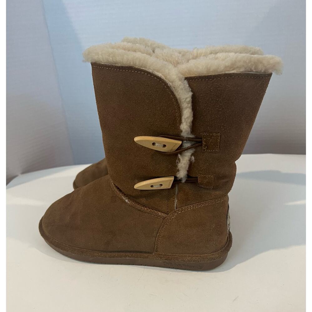 Bearpaw Womens Winter Boots Brown Mid Calf Button Flat Faux‎ Fur Lined 7 - Picture 8 of 9